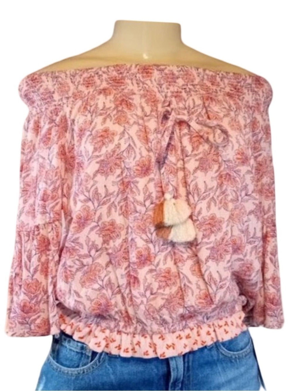 NWT $49Chelsea & Violet Boho Coral Floral Off-the-shoulder Top Size XS